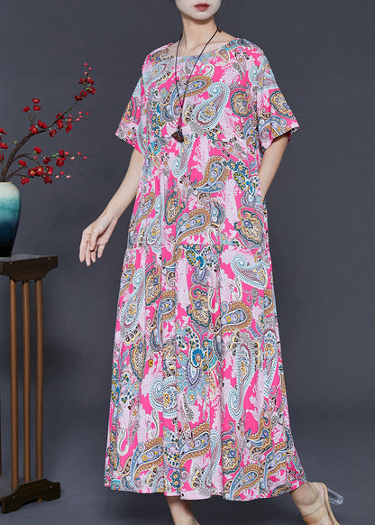 Pink Oversized Print Cotton Ankle Dress Summer