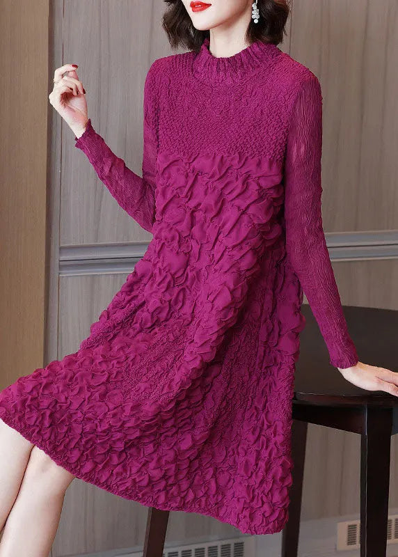 Rose O-neck Embroideried Long a Line Dresses Long Sleeve