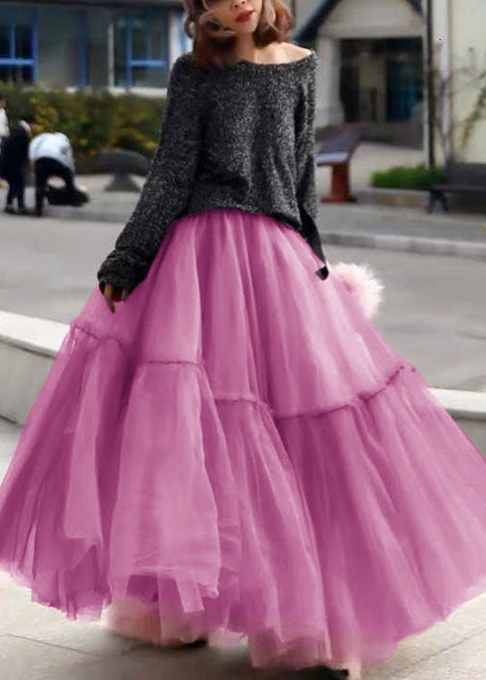 Pink Ruffled Tulle Cinched Circle Fall Skirt