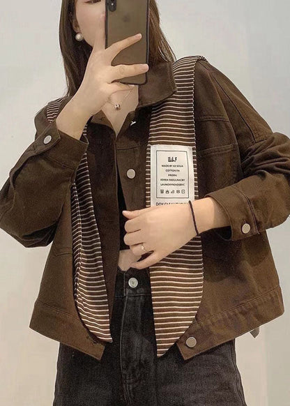 Navy Pockets Button Patchwork Fall Long Sleeve Denim Coat