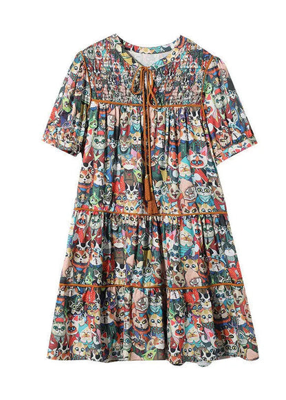 Lace Up Animal Print Chiffon Vacation Dress Summer