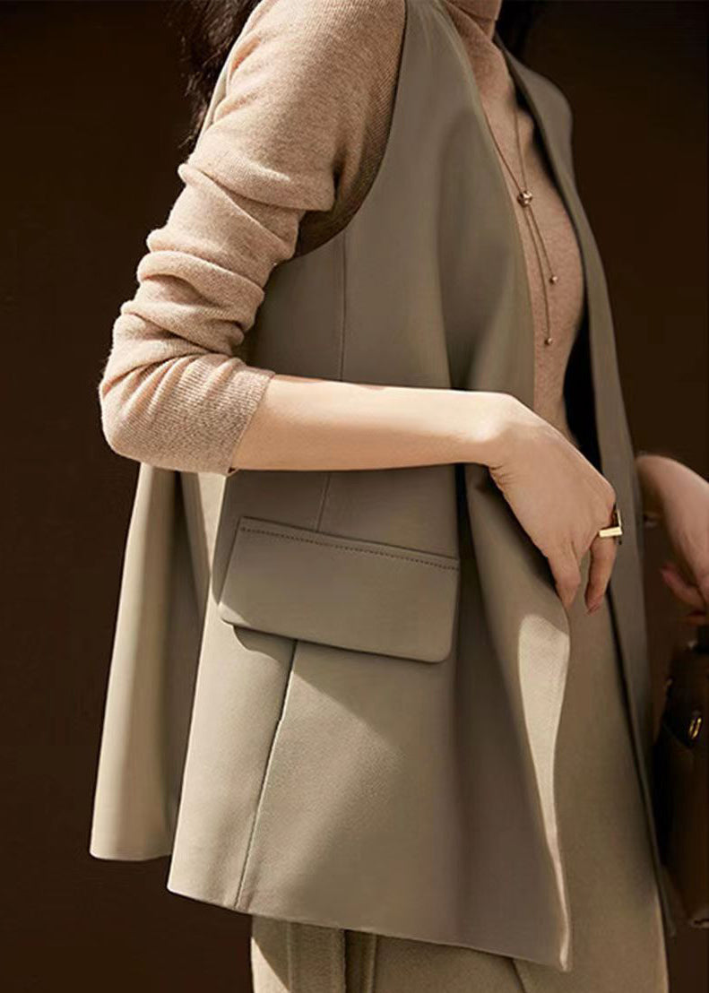 Grey V Neck Patchwork Sheepskin Vest Sleeveless