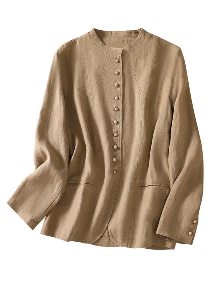 White O-neck Button Coats Long Sleeve
