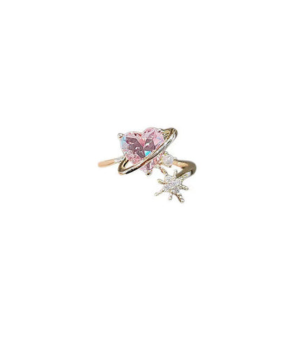 Pink Alloy Zircon Crystal Pearl Love Rings