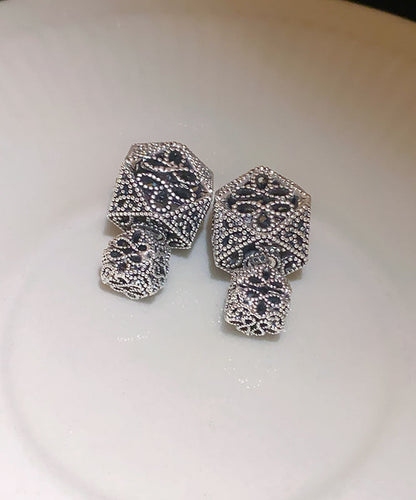 Retro Black Copper Hollow Out Geometry Stud Earrings