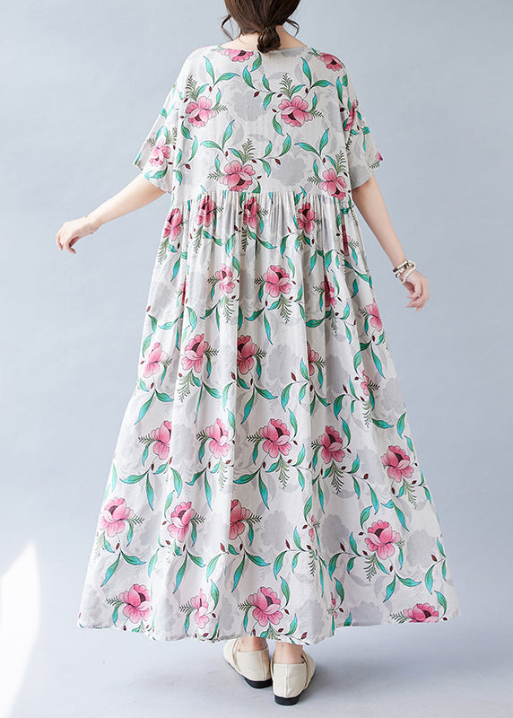 Pink Print Patchwork Holiday Long Dress Short Sleeve