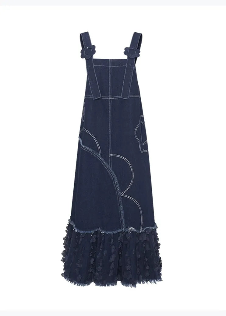 Original Design Blue Patchwork Denim Strap Dress Spring