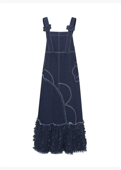 Original Design Blue Patchwork Denim Strap Dress Spring