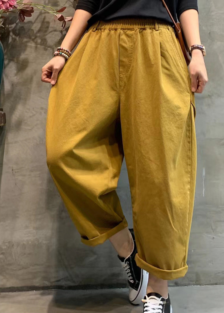 Modern Purple Elastic Waist Pockets Cotton Harem Pants Spring
