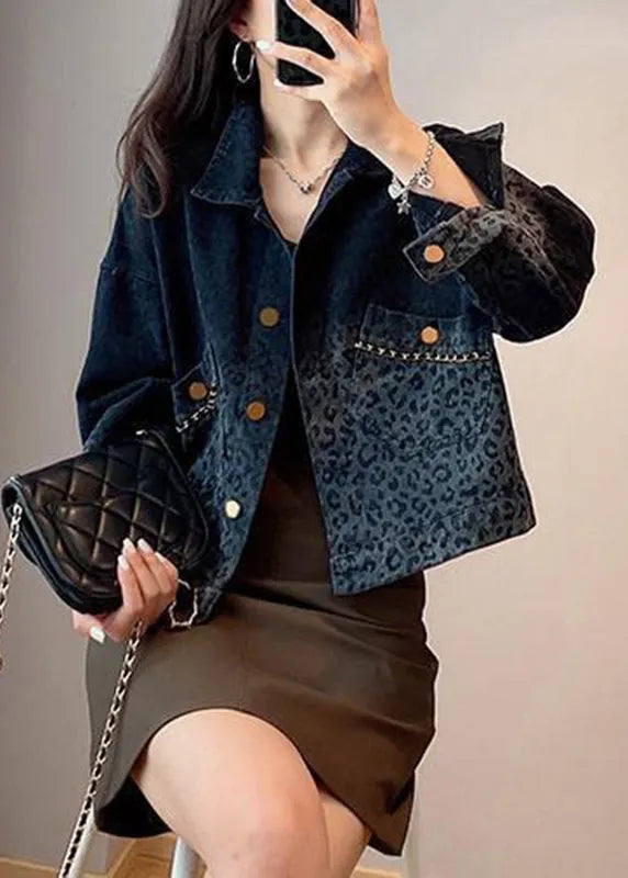 Black Button Pockets Denim Coats Long Sleeve Spring