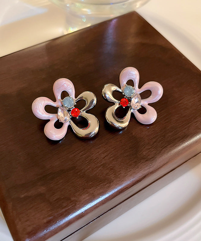 Colorblock Alloy Zircon Drip Glaze Hollow Out Stud Earrings