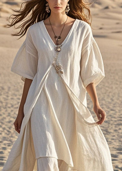 White Asymmetrical Cotton Long Dress Summer