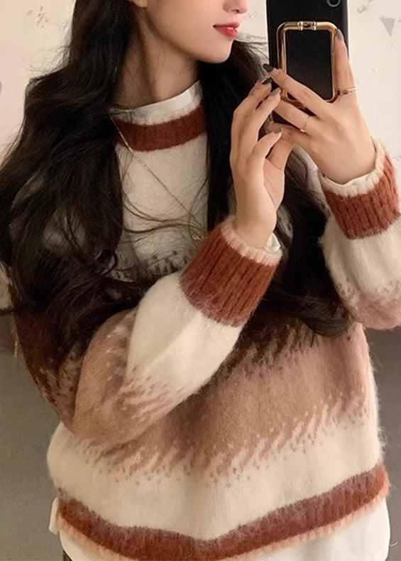 Blue Gradient O Neck Thick Cozy Knit Sweaters Winter