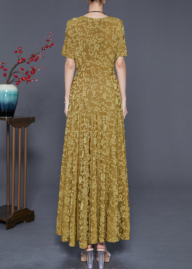 Grass Green Jacquard Silk a Line Dresses Slim Fit Summer