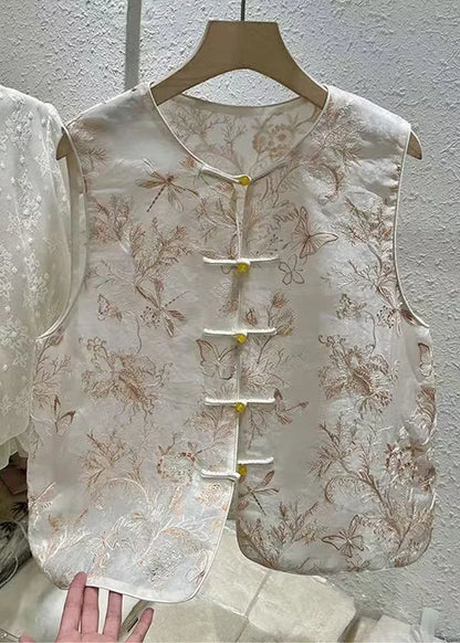 New O Neck Embroidered Button Tulle Waistcoat Sleeveless