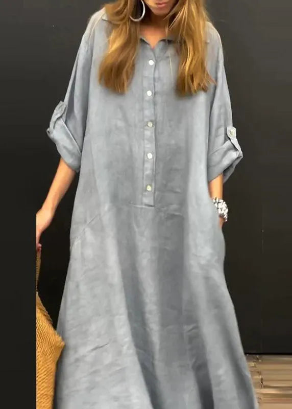 Natural Pink Peter Pan Collar Patchwork Long Dress Fall