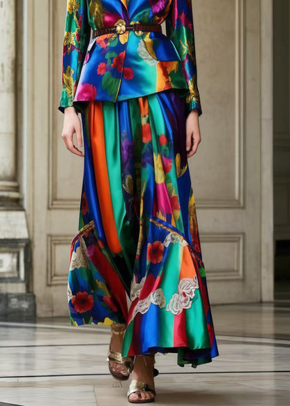 Original Design Tunic Print Silk Two Piece Set Clothing