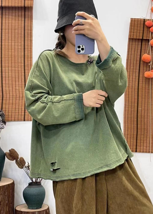 Green V Neck Side Open Pocket Patchwork Tops Spring