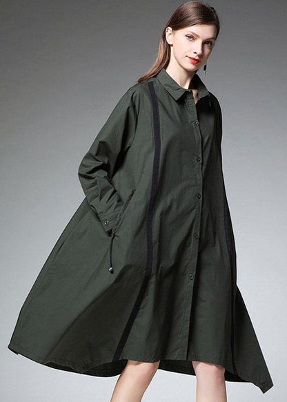 Tea Green Peterpan Collar Button Patchwork Fall Cotton Long Shirt