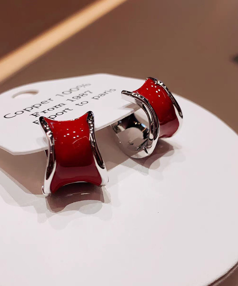 Light Irregular Wine Red Copper Hoop Earrings
