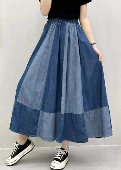 Navy Patchwork Denim Pant Skirts Oversized Exra Large Hem Summer