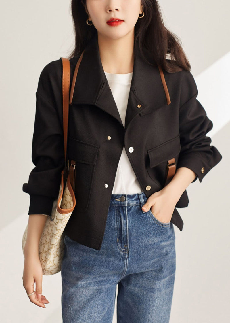 White Peter Pan Collar Patchwork Pockets Cotton Coats Fall