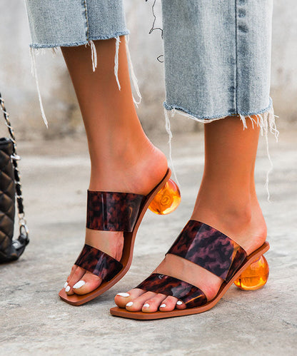 Leopard Print Peep Toe Chunky Sandals Faux Leather