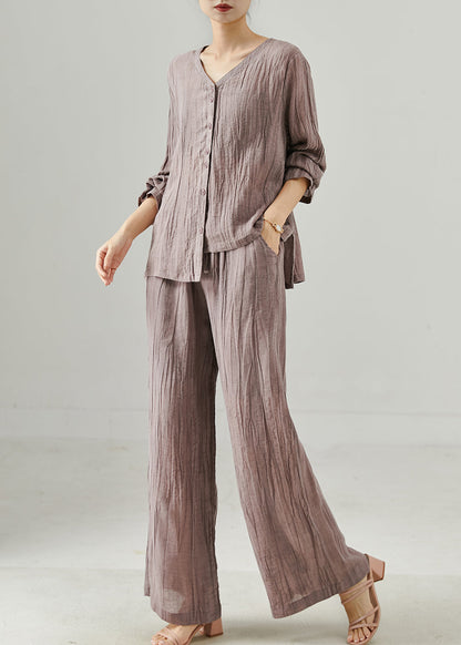 Purple Asymmetrical Wrinkled Linen Two Pieces Set Summer