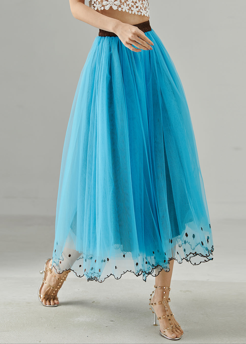 Blue Elastic Waist Tulle Beach Skirts Summer