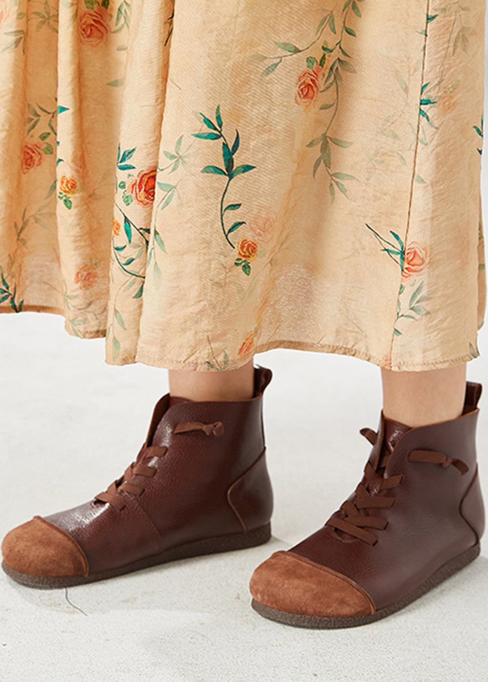 Khaki High Waist Print Cotton a Line Skirts Summer
