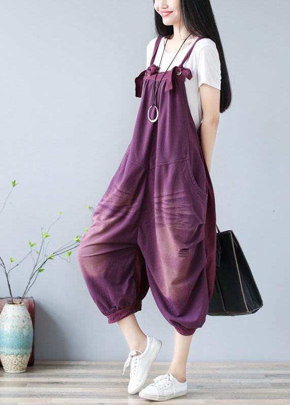 Purple Hole Patchwork Fall Cotton Romper