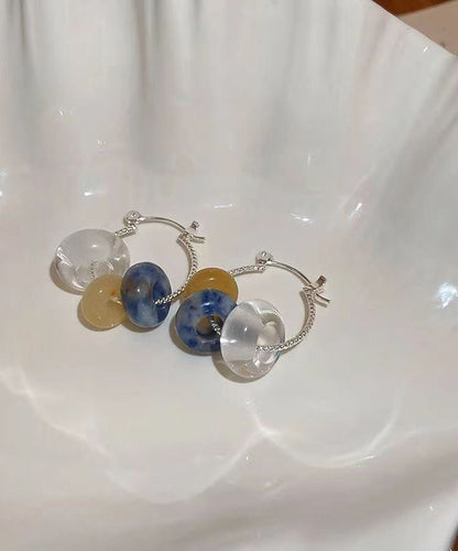 Multicolour Copper Gem Stone Glass Hoop Earrings