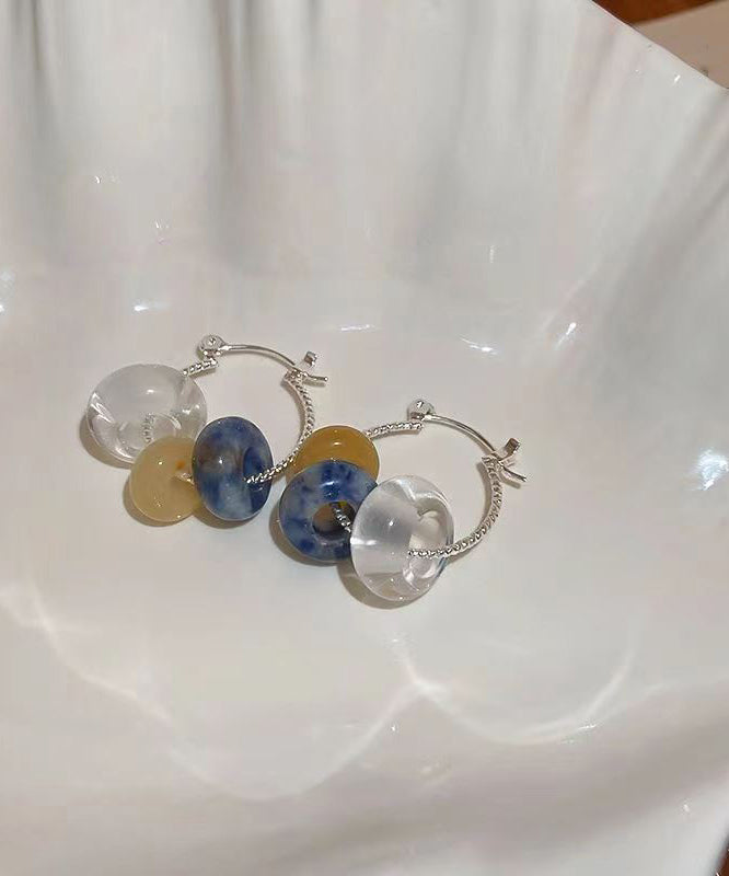 Multicolour Copper Gem Stone Glass Hoop Earrings