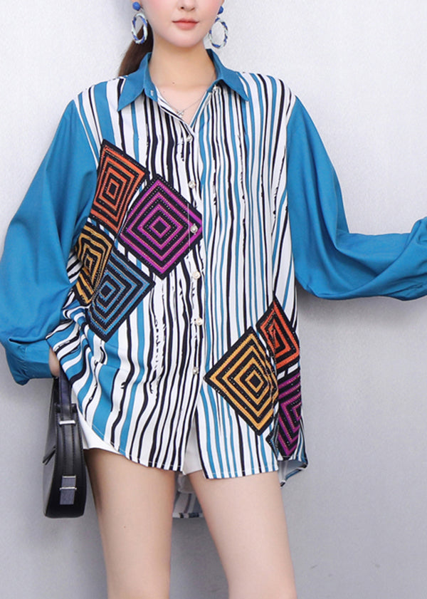 Modern Style Vibrant Striped Geometric Print Shirt Fall