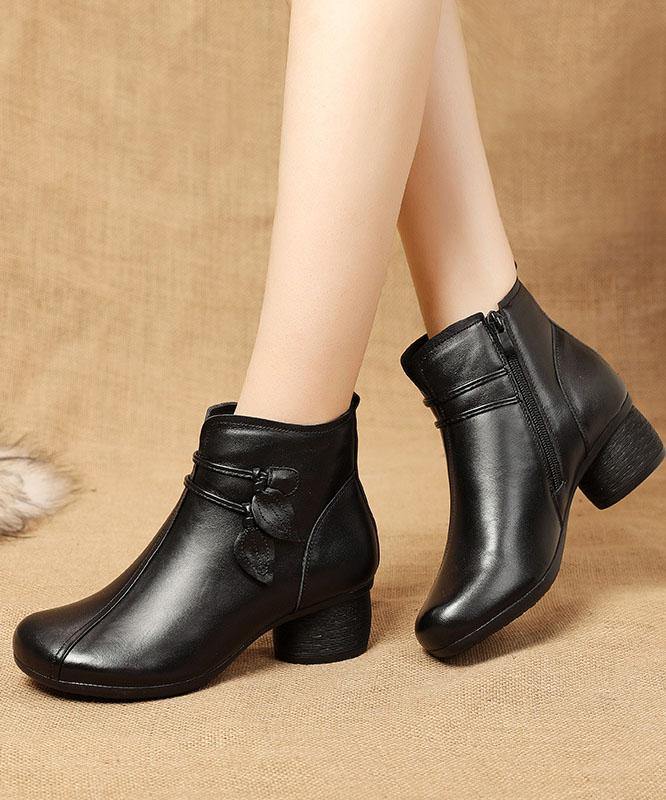 Brown Zippered Cowhide Leather Boots Splicing Boots