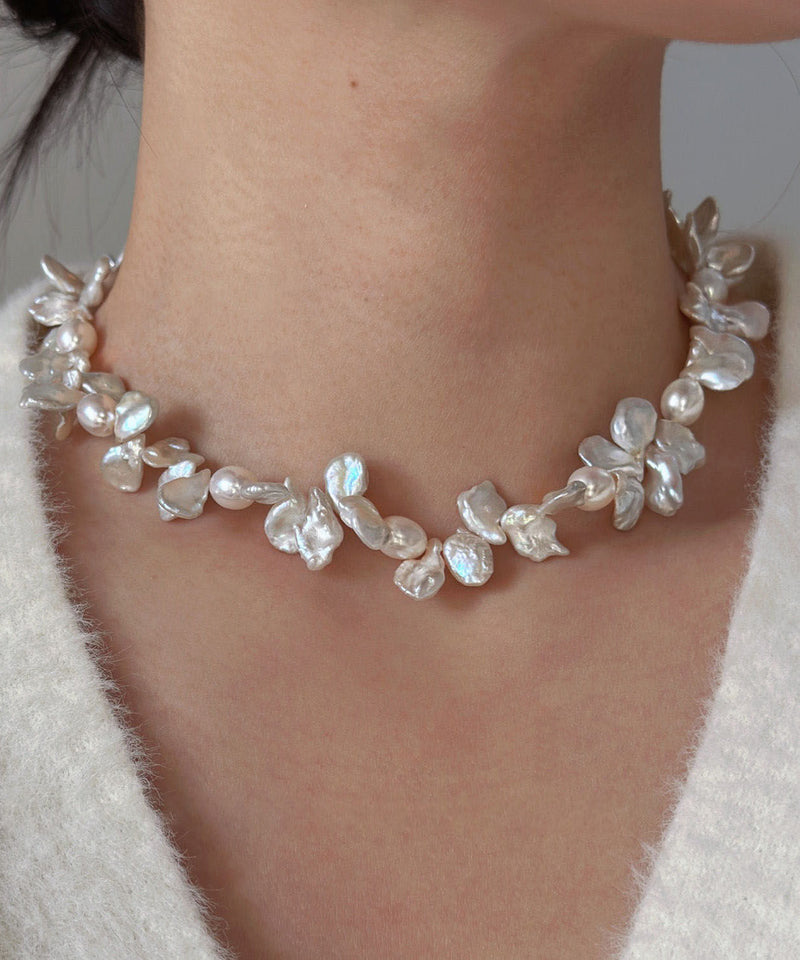 White Alloy Petal Pearl Princess Necklace