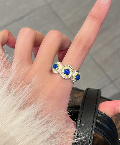Art Blue Alloy Zircon Chalcedony Little Daisy Rings