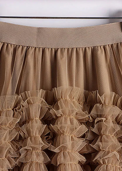 Art Khaki Low High Design Tulle Skirt Spring