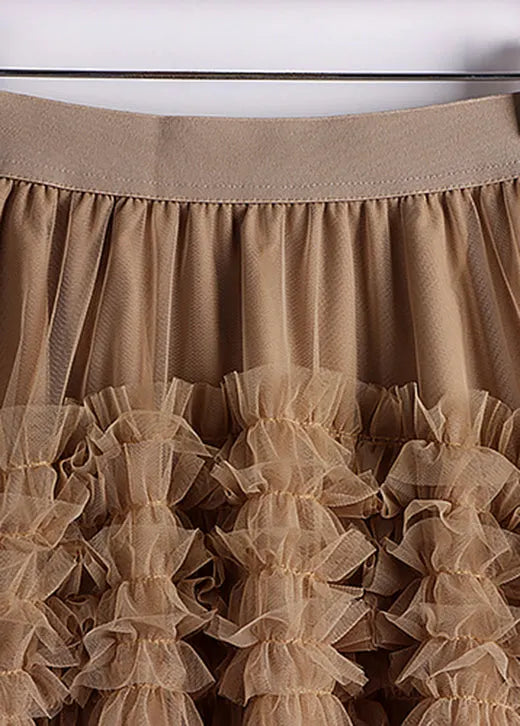 Art Khaki Low High Design Tulle Skirt Spring