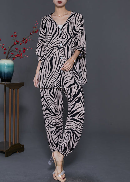 Oversized Zebra Pattern Cotton Two Pieces Set Spring