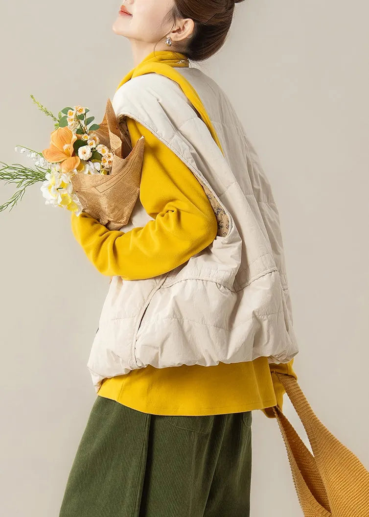 Apricot Button Cotton Filled Waistcoat and Yellow T Shirt Two Pieces Set O Neck