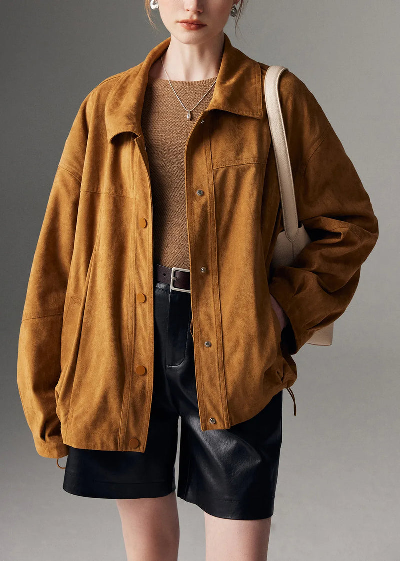 Loose Beige Button Drawstring Detachable Leather and Fur Coats Winter