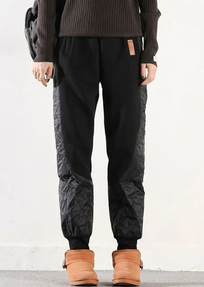 Coffee Pockets Patchwork Cotton Filled Harem Winter Pants Asymmetrical