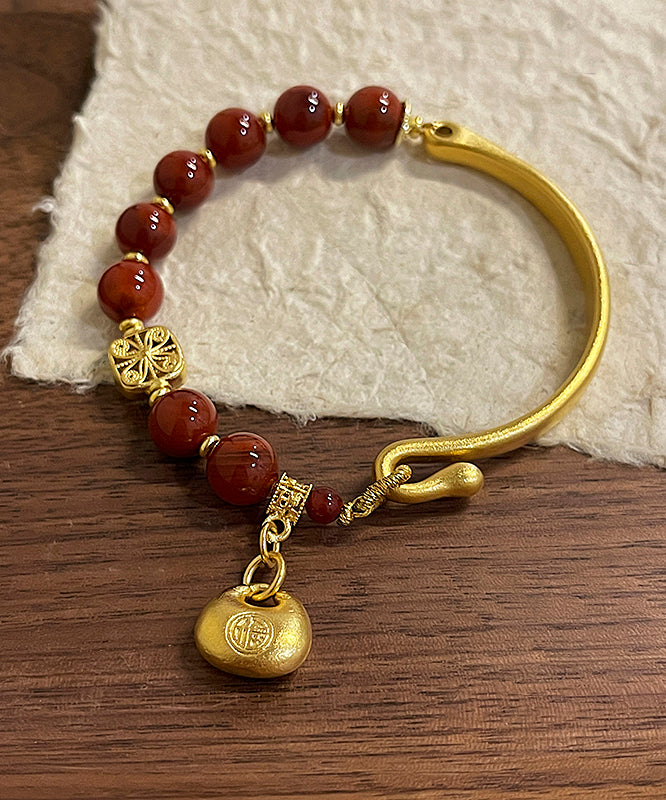 Red Copper Alloy Agate Tassel Charm Bracelet