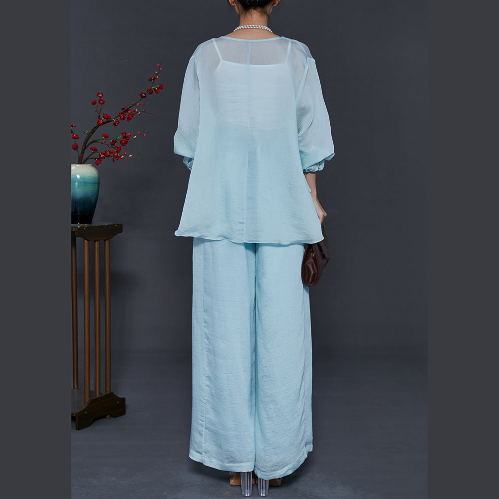 French Sky Blue Asymmetrical Design Two Pieces Set Summer