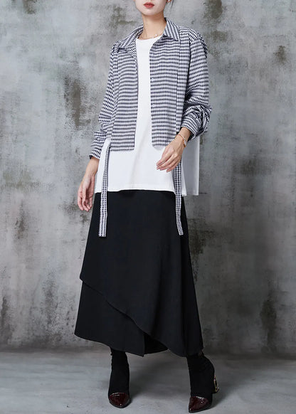 Fine Asymmetrical Patchwork Plaid Cotton Tops and Skirts Two Piece Set Outfits Spring
