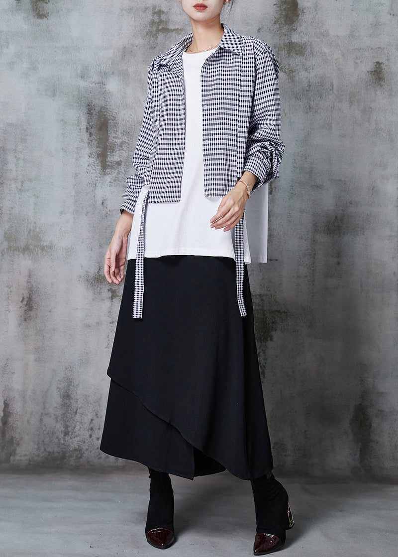 Fine Asymmetrical Patchwork Plaid Cotton Tops and Skirts Two Piece Set Outfits Spring
