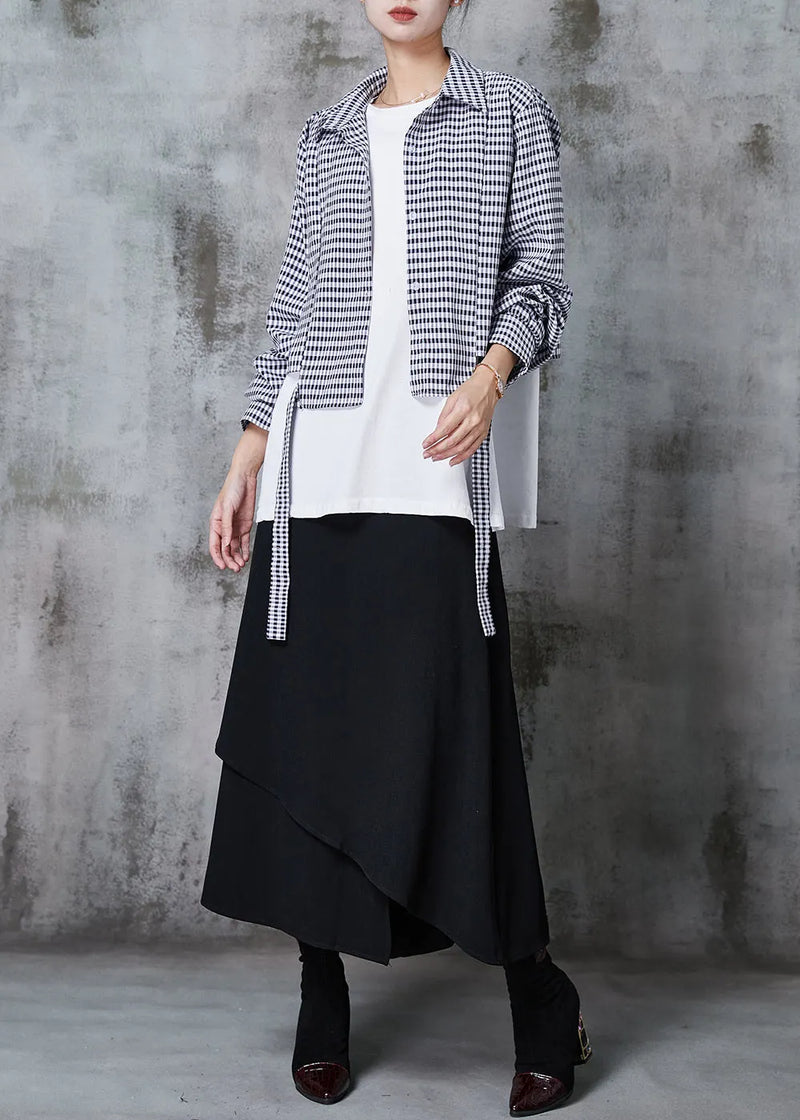 Fine Asymmetrical Patchwork Plaid Cotton Tops and Skirts Two Piece Set Outfits Spring