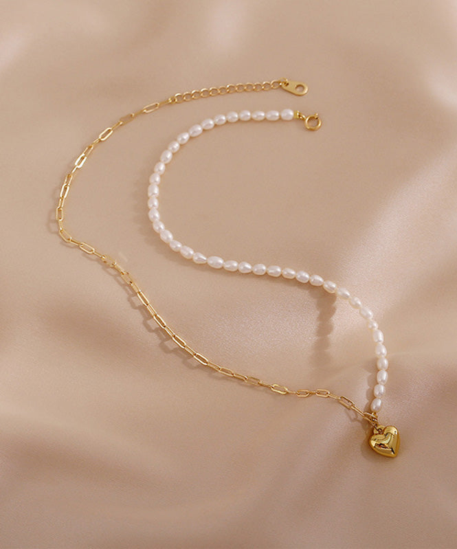 Colorblock 14k Gold Asymmetrical Patchwork Pearl Love Pendant Necklace
