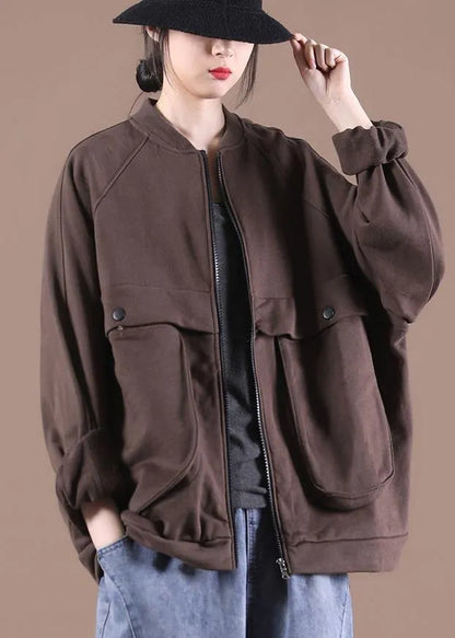 Chocolate O-neck Sweatshirts Jacket